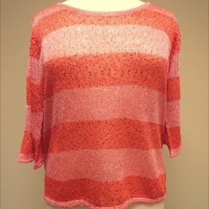 Coral & Pink striped top with sequins
